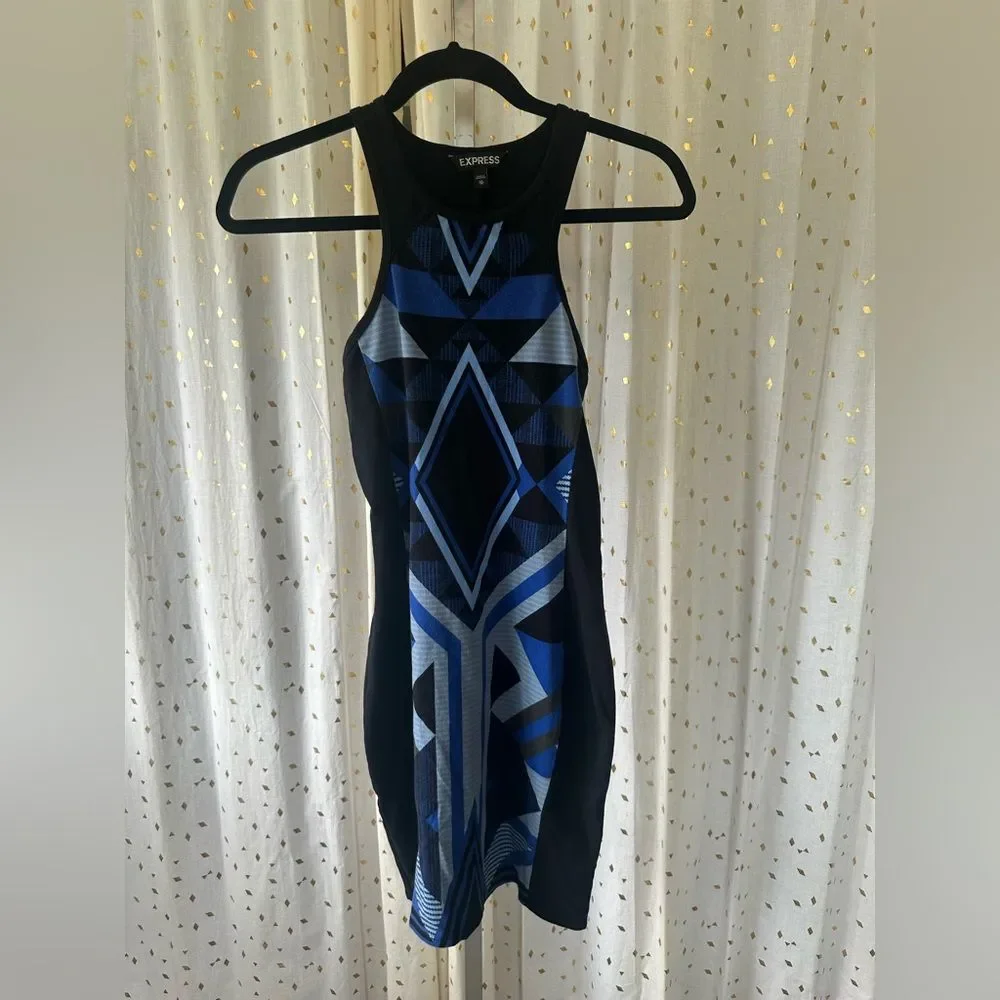 Express Southwestern Aztec Geometric Stretchy Racerback Bodycon Mini Dress XS - Picture 2 of 5